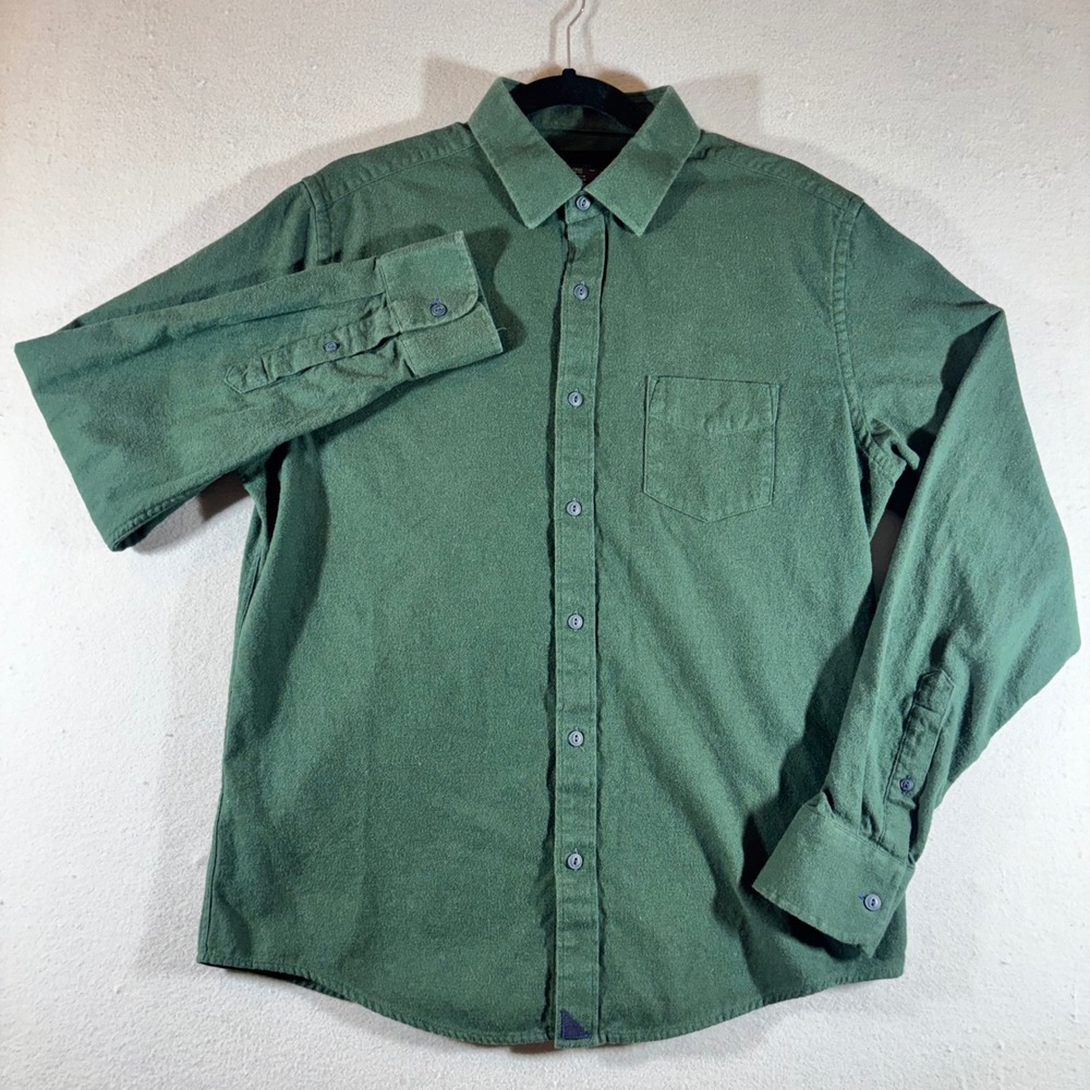 UNTUCKit Mens Large Slim Fit Green Flannel Button Down Shirt Long Sleeve Cotton